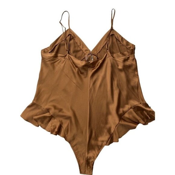 SKIMS Women's Silk Ruffle Loungewear Lingerie Teddy Bodysuit In Bronze Size 4X - Picture 9 of 11